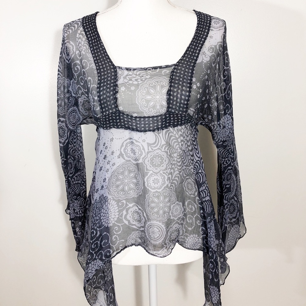 Carole Little Sheer Black and Gray Blouse